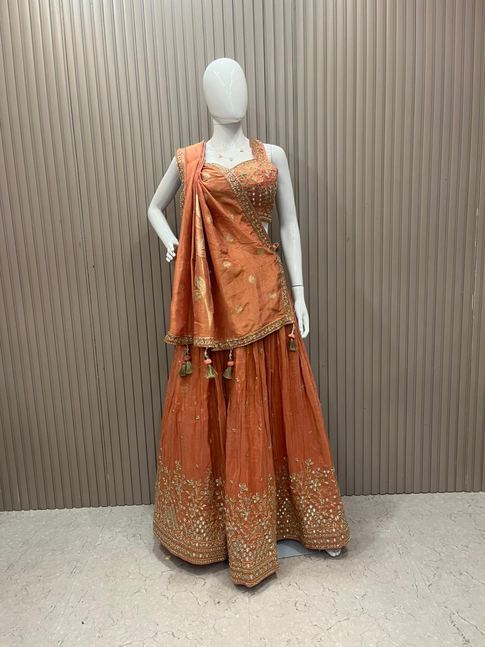 Shimmer rusty peach Lehenga choli set