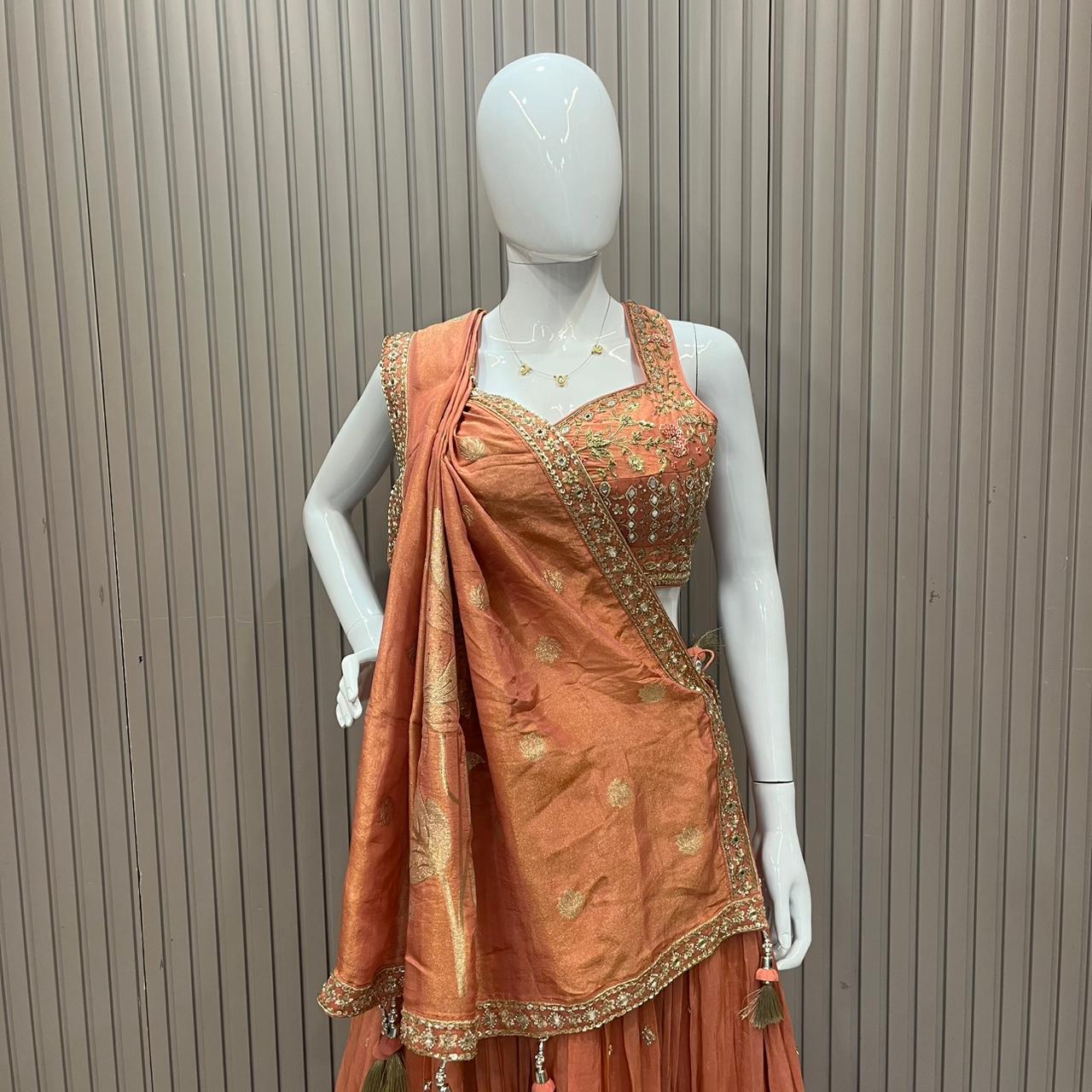 Shimmer rusty peach Lehenga choli set