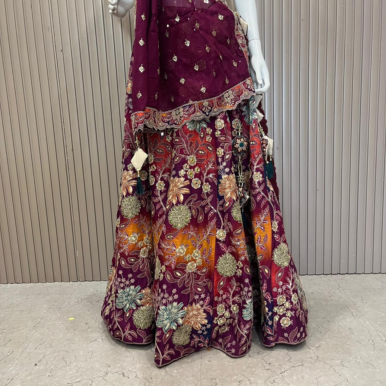 Wine Floral Lehenga choli set