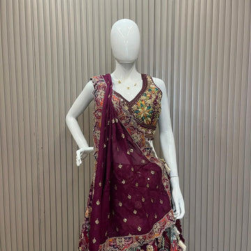 Wine Floral Lehenga choli set