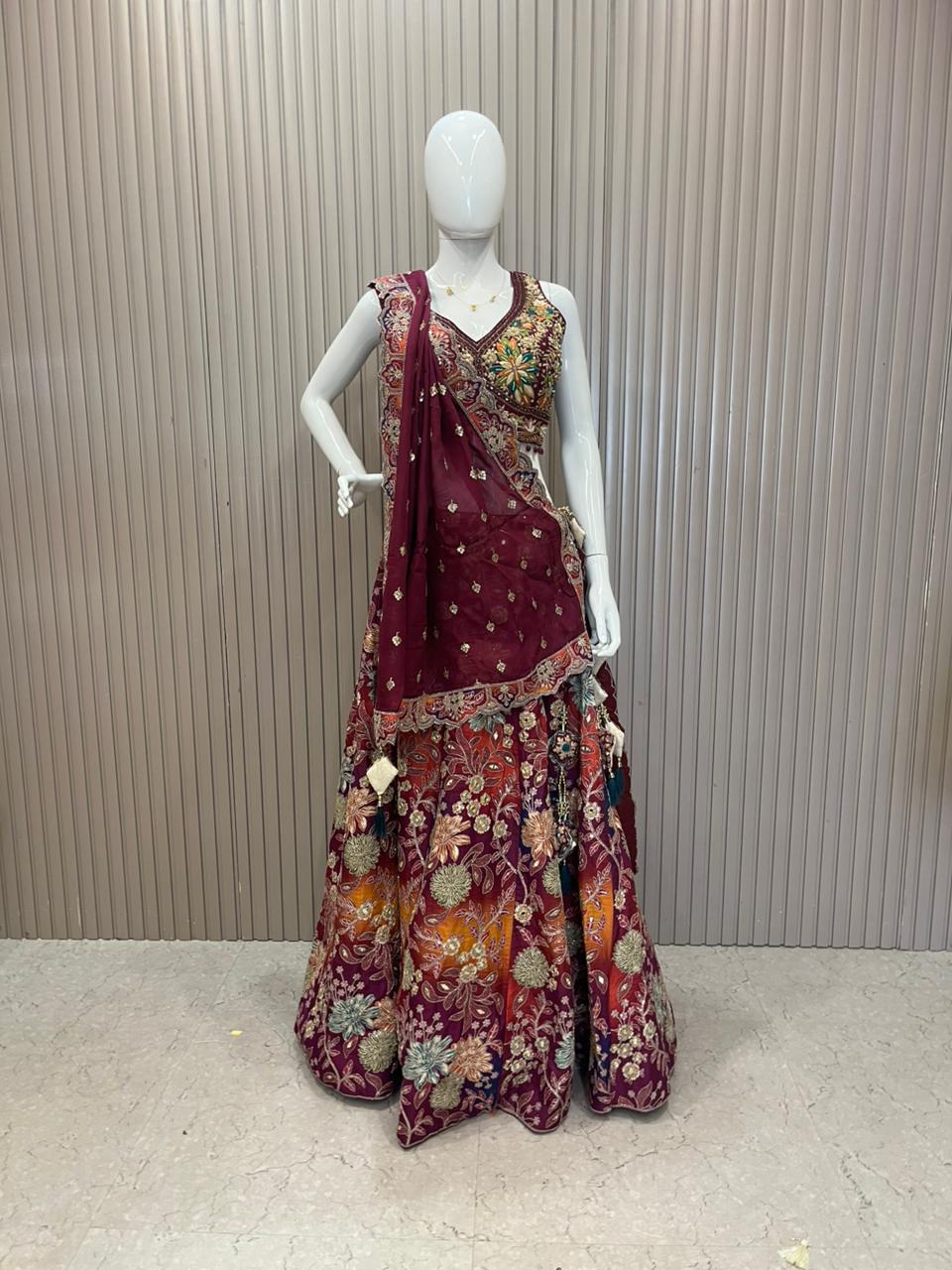 Wine Floral Lehenga choli set