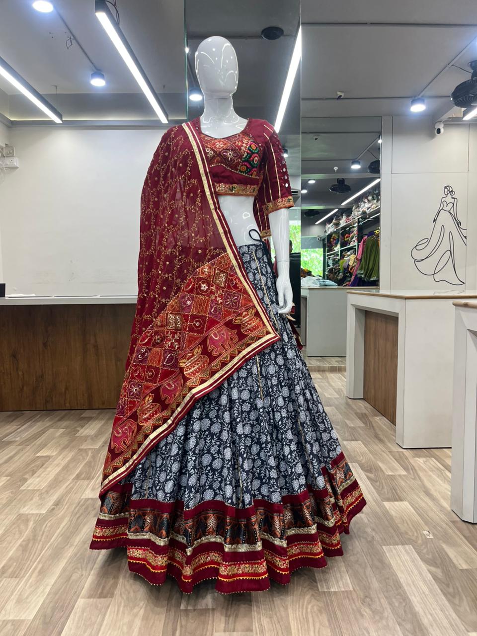 Maroon Gamthi printed chaniya choli