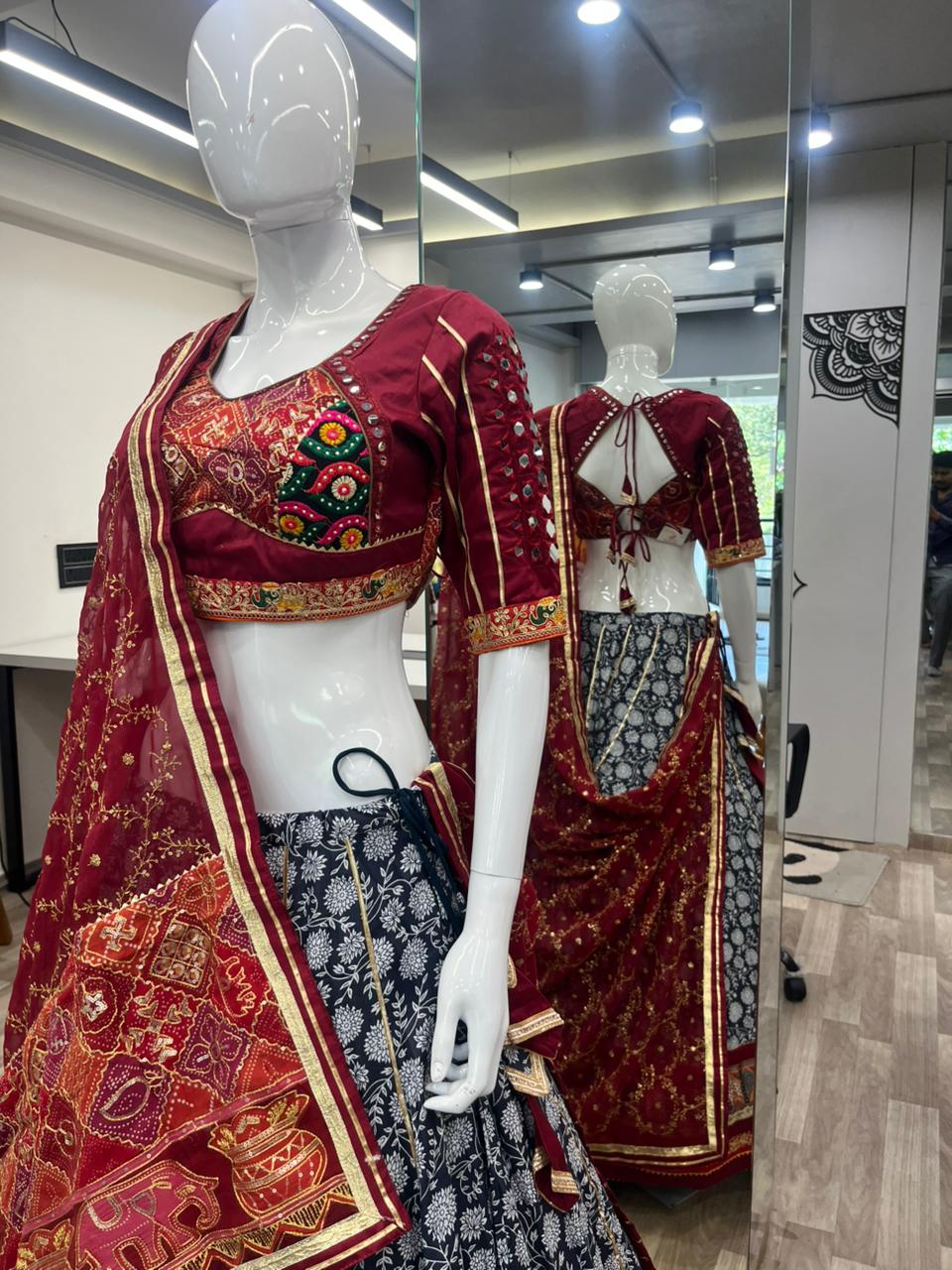 Maroon Gamthi printed chaniya choli