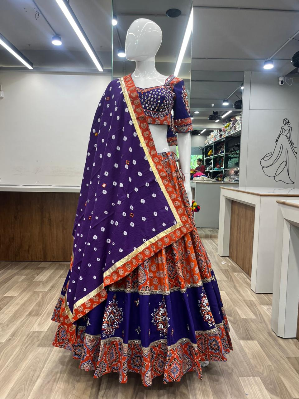 Rust Purple Ajrakh Chaniya Choli