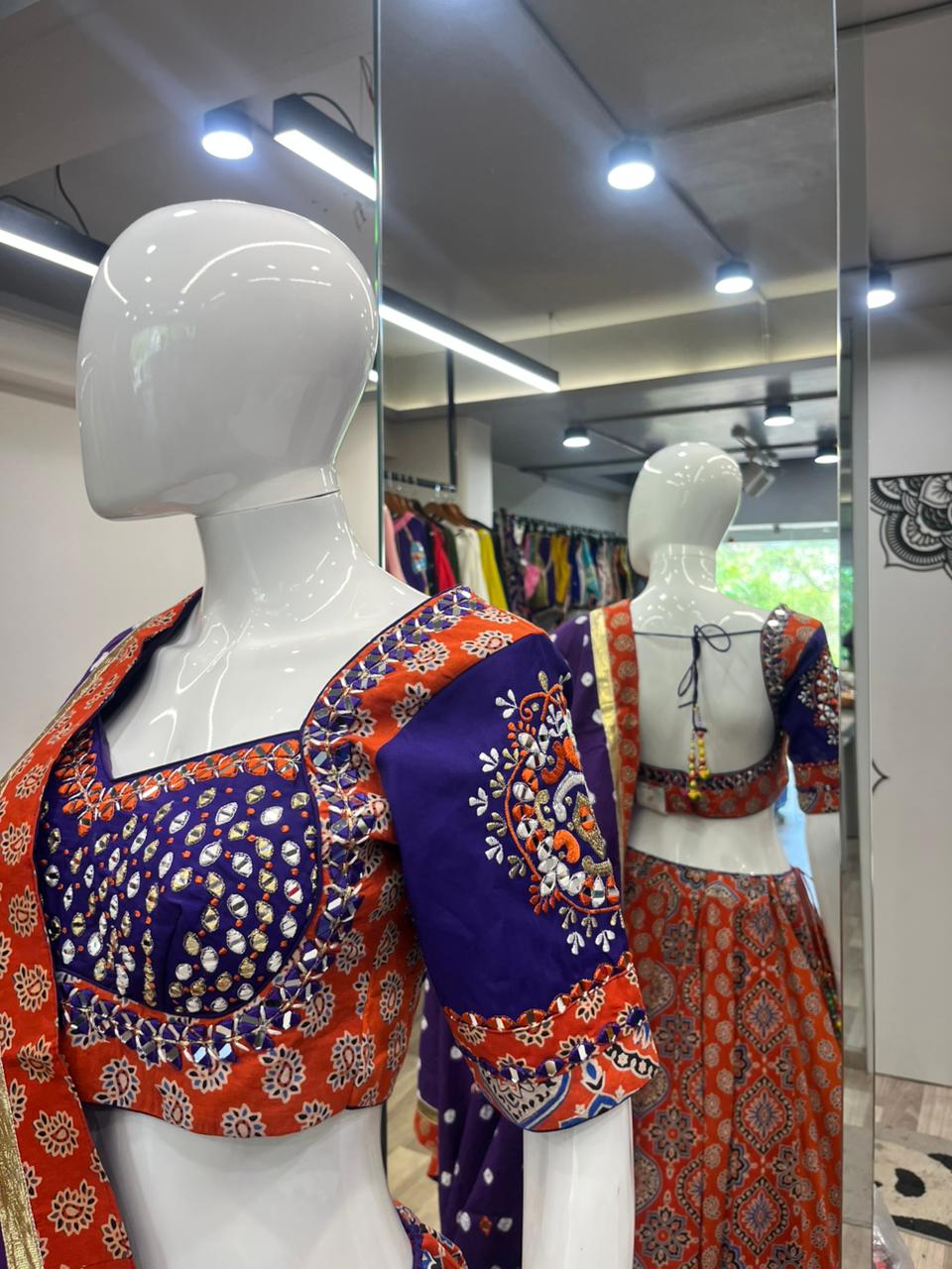 Rust Purple Ajrakh Chaniya Choli