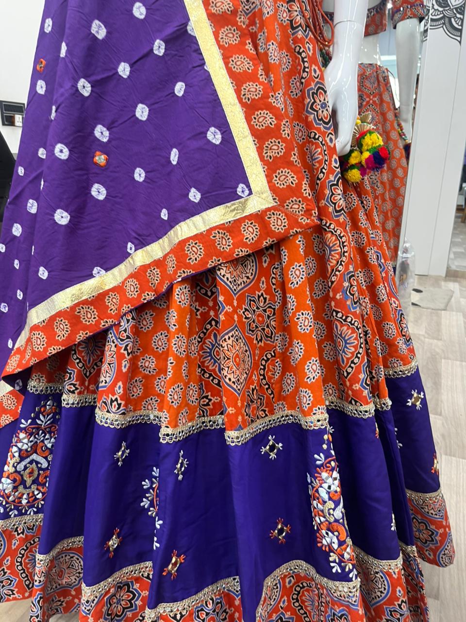 Rust Purple Ajrakh Chaniya Choli
