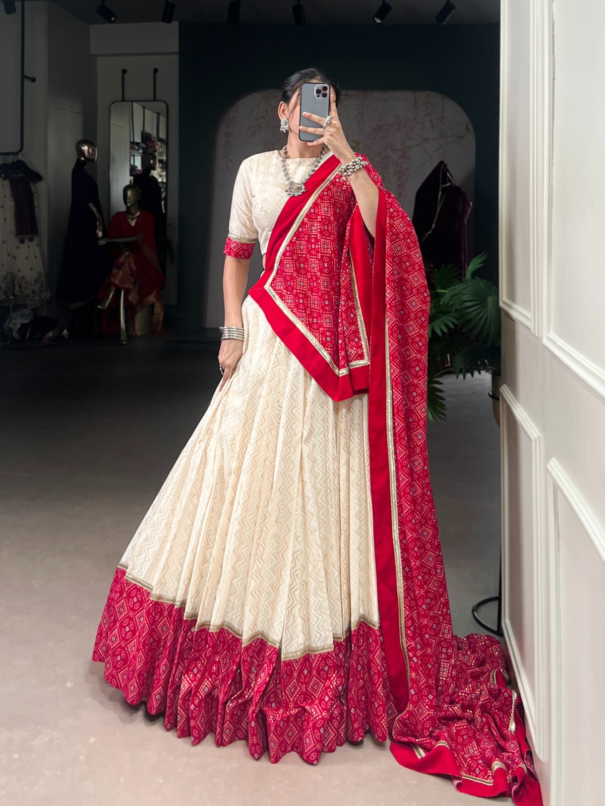 Red and White Chaniya Choli