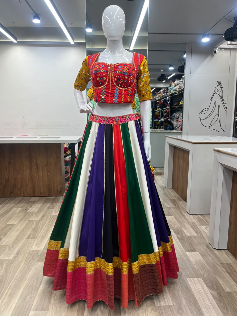 Plain Gajji Multi Lehenga Choli